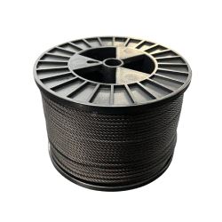 Stålwire svart, fleksibel 5.0mm (7x7 stålkjerne) wll 275 kg - rull á 100m